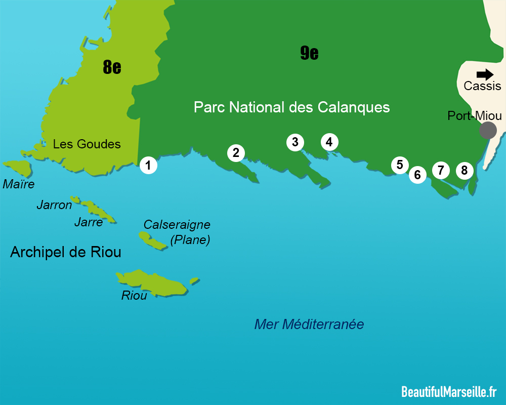 Carte des calanques de Marseille